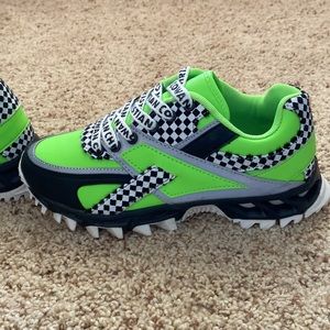 Christian Cowan neon green checkered sneakers raceway